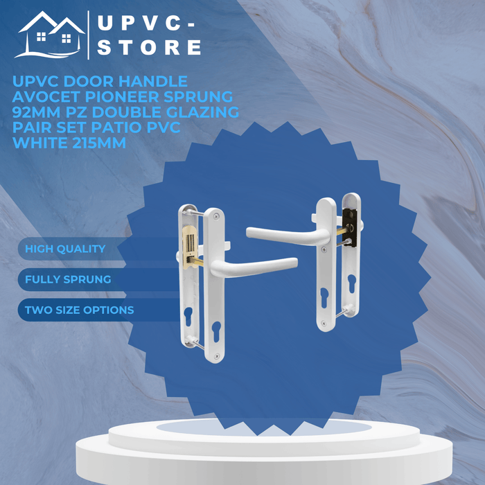 UPVC Door Handle Avocet Pioneer Sprung 92mm PZ Double Glazing Pair Set Patio PVC White 215mm