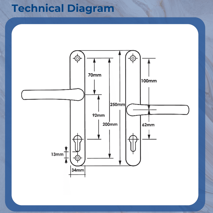 Offset Lever Lever uPVC Multipoint Door Handles – 92mm / 62mm PZ Centres – Sprung Mechanism – 200mm Screw Fixing Centres