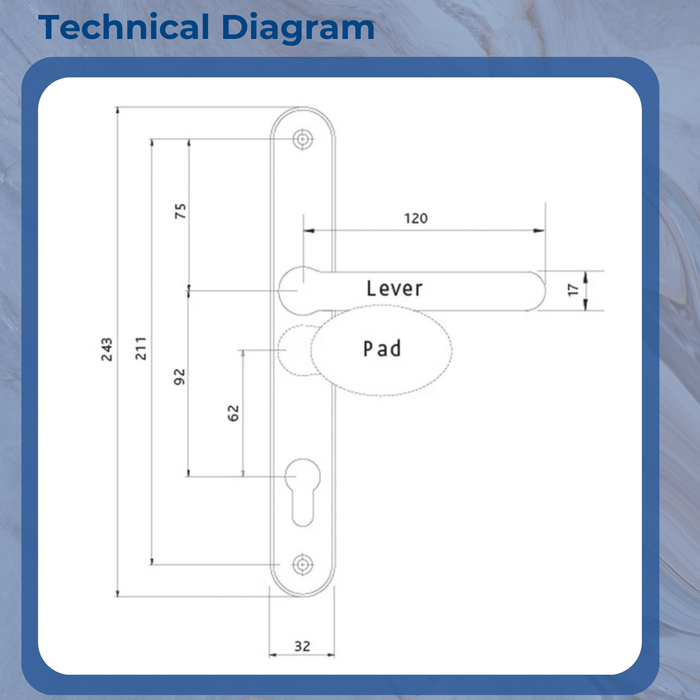 Stainless Steel UPVC Door Handle Lever Pad Offset 92mm/62mm PZ 211mm