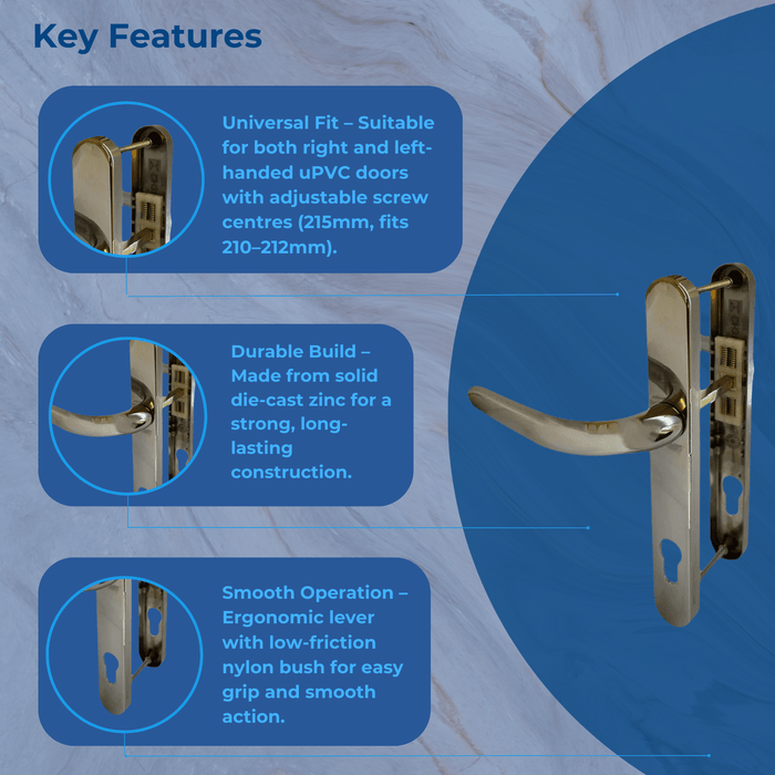 PVD Smokey Chrome UPVC Door Handle Set 92 Lever Pair 215mm Fix 240mm Backplate