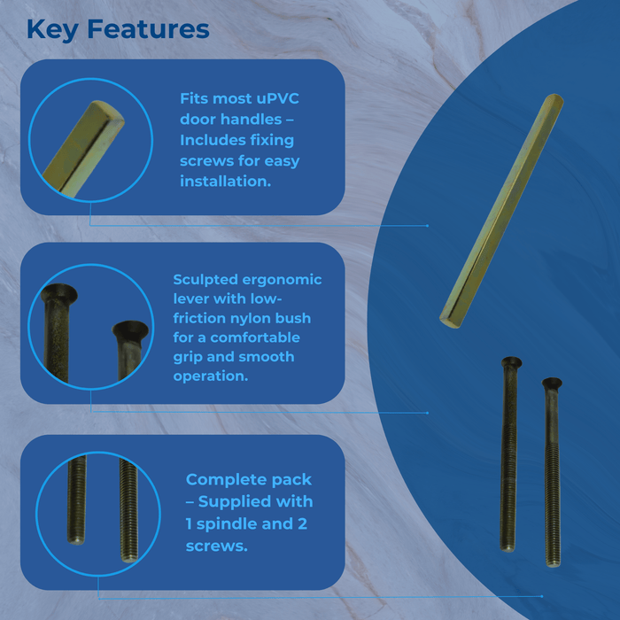Hoppe Spindle Pack For UPVC Door Handle Fits most Door Handles Inc Fixing Screws