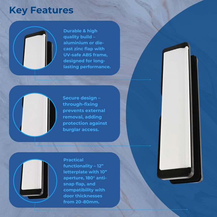 Fab Fix Nu Mail Edge 12" Inch Sprung Letter Box Plate UPVC Wooden Doors