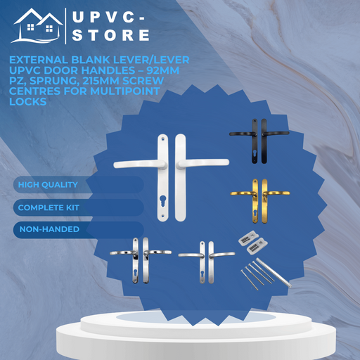 External Blank Lever/Lever uPVC Door Handles – 92mm PZ, Sprung, 215mm Screw Centres for Multipoint Locks