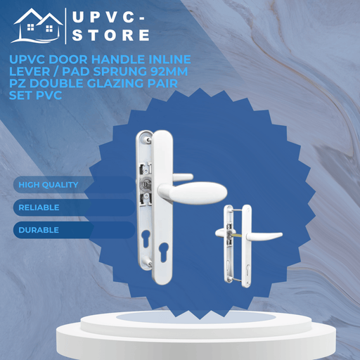 UPVC Door Handle Inline Lever / Pad Sprung 92mm PZ Double Glazing Pair Set PVC