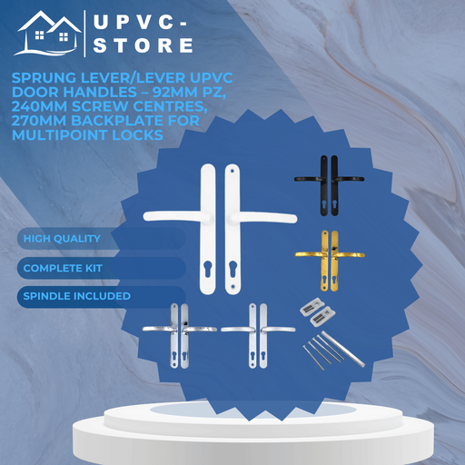 Sprung Lever/Lever uPVC Door Handles – 92mm PZ, 240mm Screw Centres, 270mm Backplate for Multipoint Locks