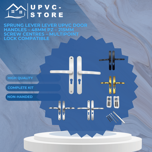 Sprung Lever Lever uPVC Door Handles – 48mm PZ – 215mm Screw Centres – Multipoint Lock Compatible