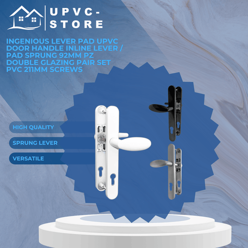 INGENIOUS Lever Pad UPVC Door Handle Inline Lever / Pad Sprung 92mm PZ Double Glazing Pair Set PVC 211mm Screws