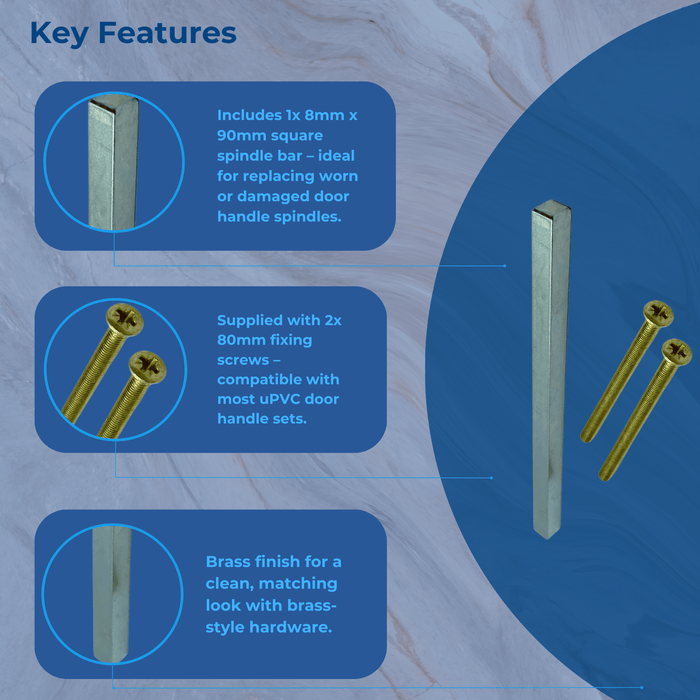 Hoppe Spindle and Screws Pack for UPVC Door Handle Sets - Brass