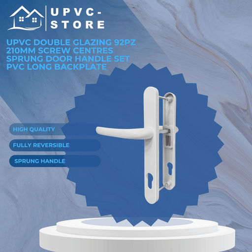 UPVC Double Glazing 92PZ 210mm Screw Centres Sprung Patio Door Handle Set PVC Long Backplate