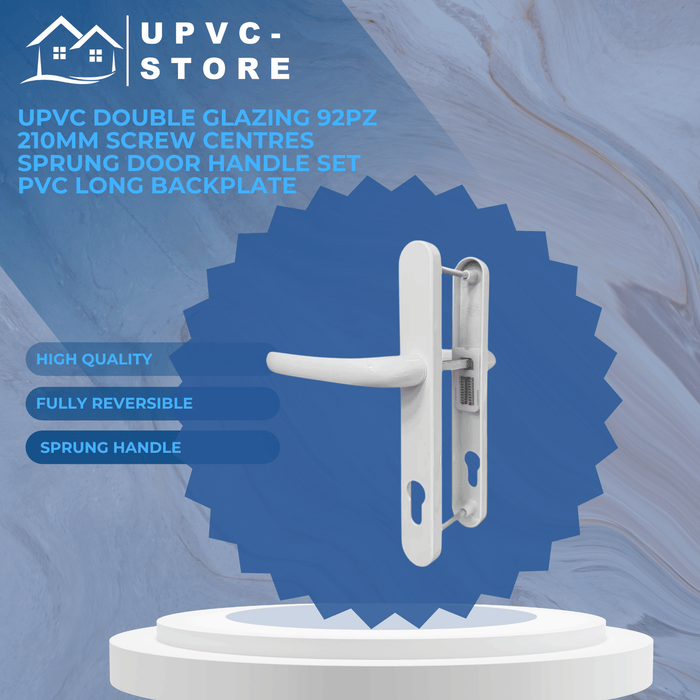 UPVC Double Glazing 92PZ 210mm Screw Centres Sprung Patio Door Handle Set PVC Long Backplate