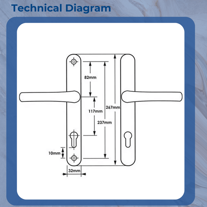 Millenco 117pz Lever Lever UPVC Multipoint Door Handles - 117mm PZ - Sprung - 237mm Screw Centres - 267mm Backplate