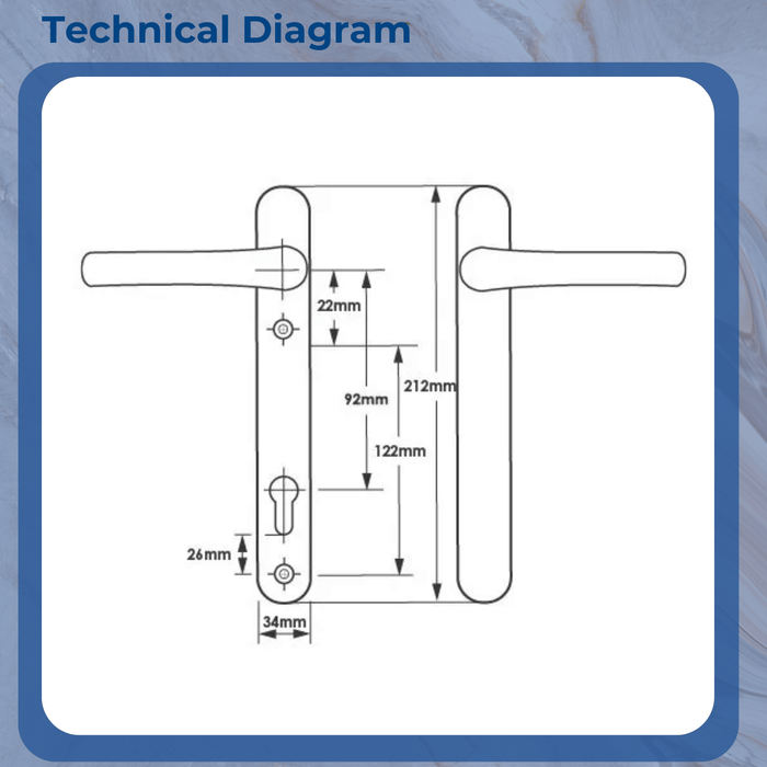 Blank External Lever/Lever uPVC Multipoint Door Handles – 92mm PZ Centres – Sprung Mechanism – 122mm Screw Fixings