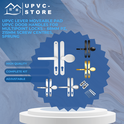 UPVC Lever Moveable Pad uPVC Door Handles for Multipoint Locks – 68mm PZ, 215mm Screw Centres, Sprung