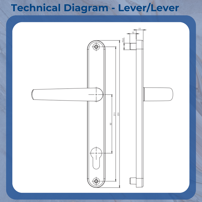 Mila Hero 212mm Screws Sprung Door Handle Inline Lever Pad Offset UPVC Patio