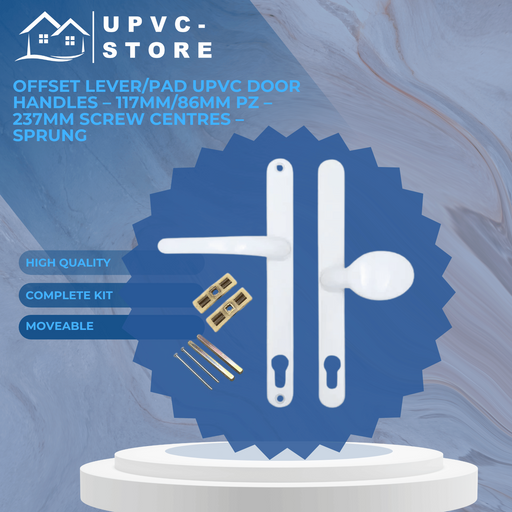 Offset Lever/Pad uPVC Multipoint Door Handles – 117mm/86mm PZ – 237mm Screw Centres – Sprung