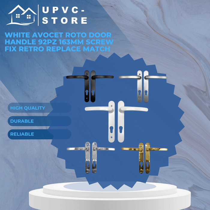 White Avocet Roto Door Handle 92pz 163mm Screw Fix Retro Replace Match