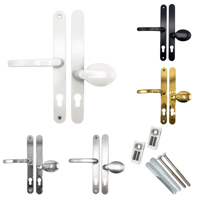 Universal Offset Lever/Pad uPVC Multipoint Door Handles – 92mm/62mm PZ – 264mm Screw Centres – Sprung