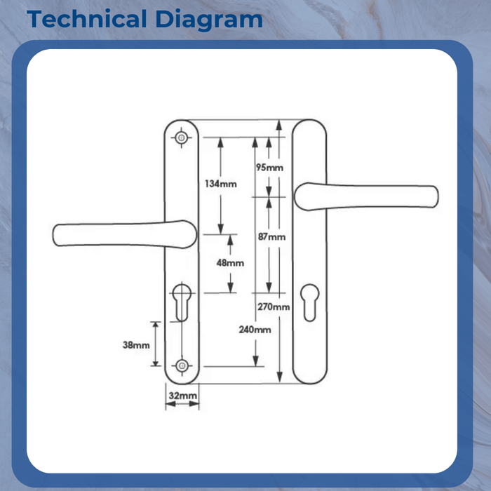 Offset Lever Lever uPVC Multipoint Door Handles – 48/87mm PZ Centres – Sprung – 240mm Screw Fixing Centres