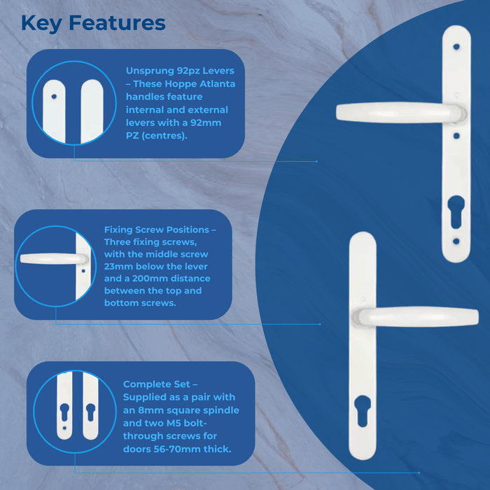 Hoppe Atlanta Lever Lever UPVC Multipoint Door Handles - 92mm PZ Unsprung 200mm Screw Centres Triple Screw Suits Roto