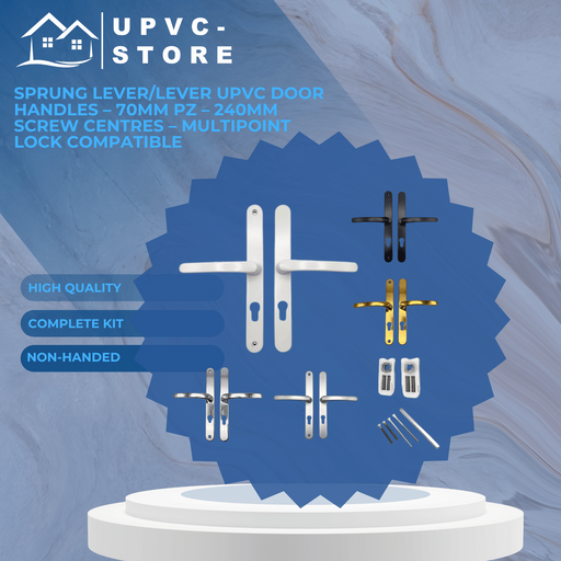 Sprung Lever/Lever uPVC Door Handles – 70mm PZ – 240mm Screw Centres – Multipoint Lock Compatible