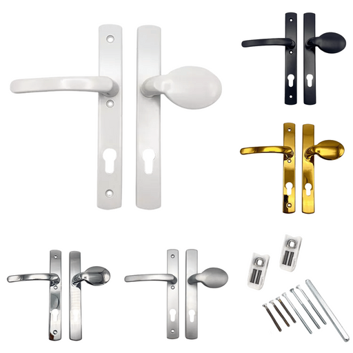 UPVC Lever Moveable Pad Multipoint Door Handles – 92mm PZ Centres – 215mm Screw Fixings – Sprung Handle with 3x Fixings – Replacement for uPVC Doors