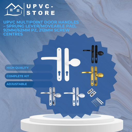 UPVC Multipoint Door Handles – Sprung Lever/Moveable Pad, 92mm/62mm PZ, 212mm Screw Centres