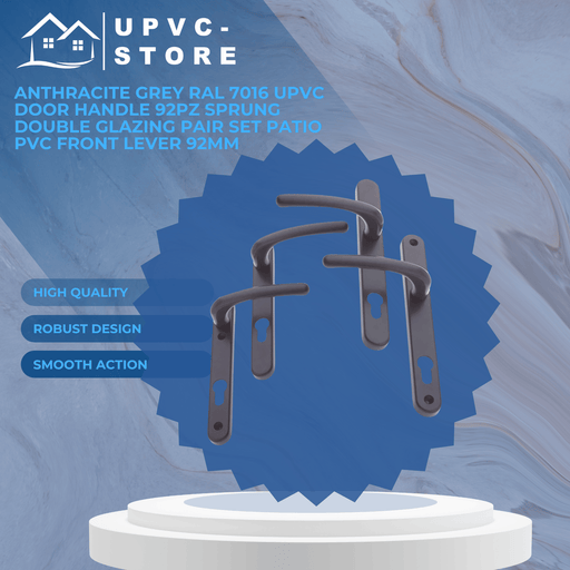 Anthracite Grey RAL 7016 uPVC Door Handle 92PZ Sprung Double Glazing Pair Set Patio PVC Front Lever 92mm