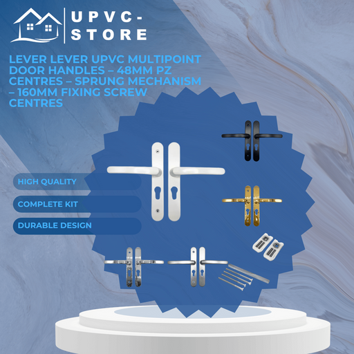 Lever Lever uPVC Multipoint Door Handles – 48mm PZ Centres – Sprung Mechanism – 160mm Fixing Screw Centres