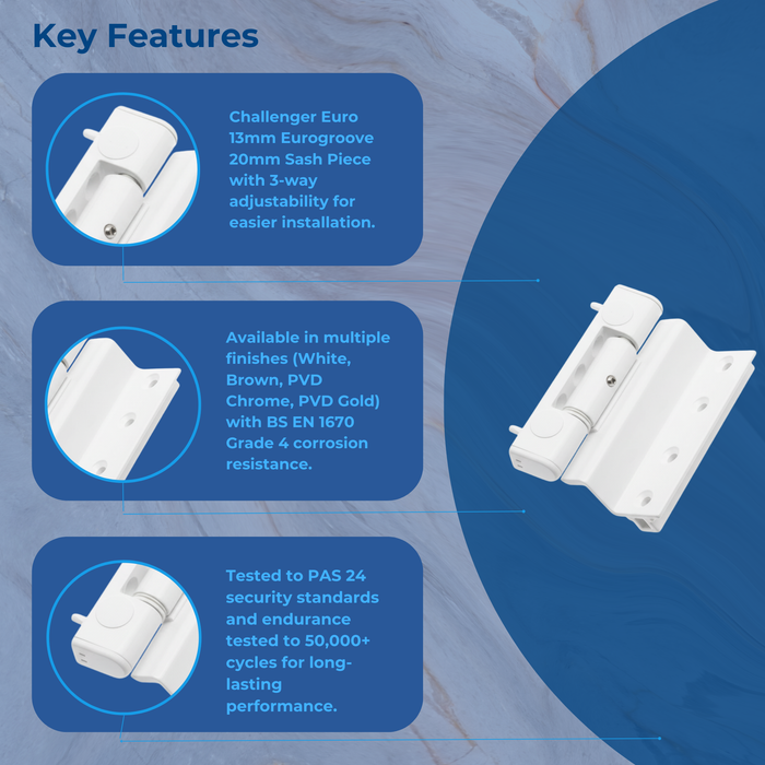 Challenger Eurogroove Flag Door Hinge – Adjustable uPVC Replacement Hinge