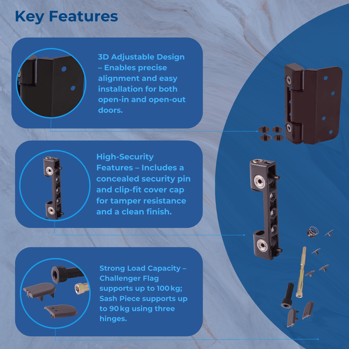 ERA Laird Challenger 3D Adjustable Butt Rebate Door Hinge – For Timber & Composite Doors