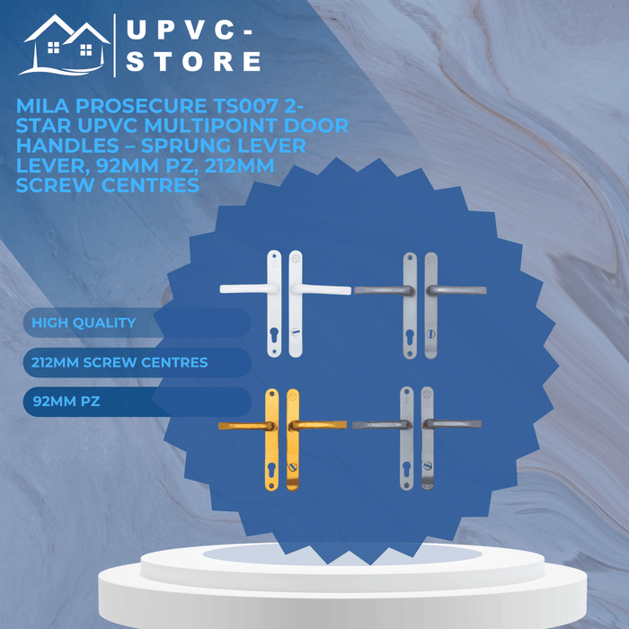 Mila ProSecure TS007 2-Star uPVC Multipoint Door Handles – Sprung Lever Lever, 92mm PZ, 212mm Screw Centres