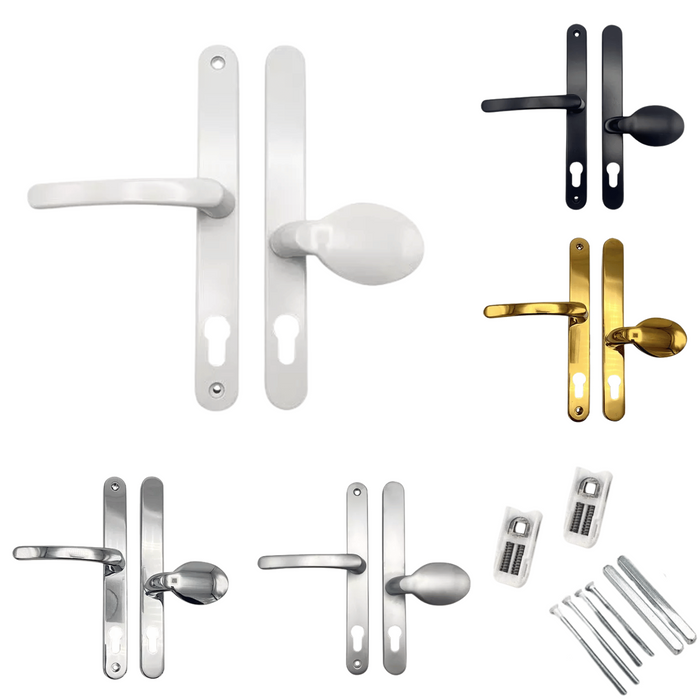 Sprung Lever/Pad Offset uPVC Multipoint Door Handles – 92mm/62mm PZ Centres – 240mm Screw Fixings