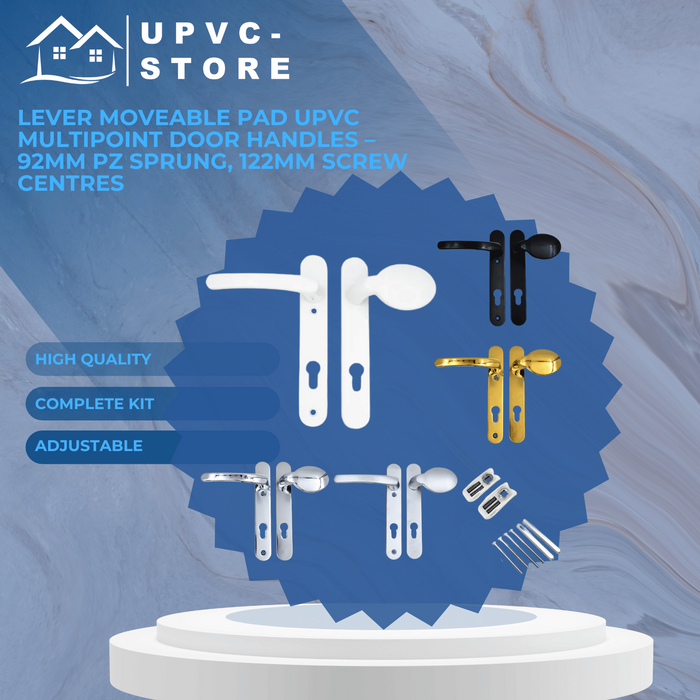 Lever Moveable Pad UPVC Multipoint Door Handles – 92mm PZ Sprung, 122mm Screw Centres