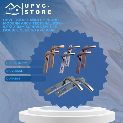 UPVC Door Handle Sprung Modern Architectural 92mm 92PZ 211mm Screw Centres Double Glazing PVC Pair