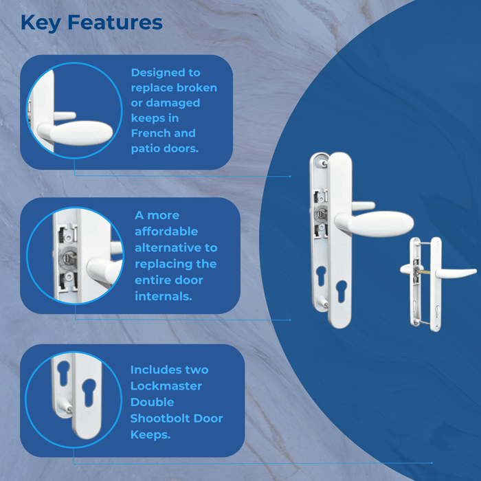 UPVC Door Handle Inline Lever / Pad Sprung 92mm PZ Double Glazing Pair Set PVC