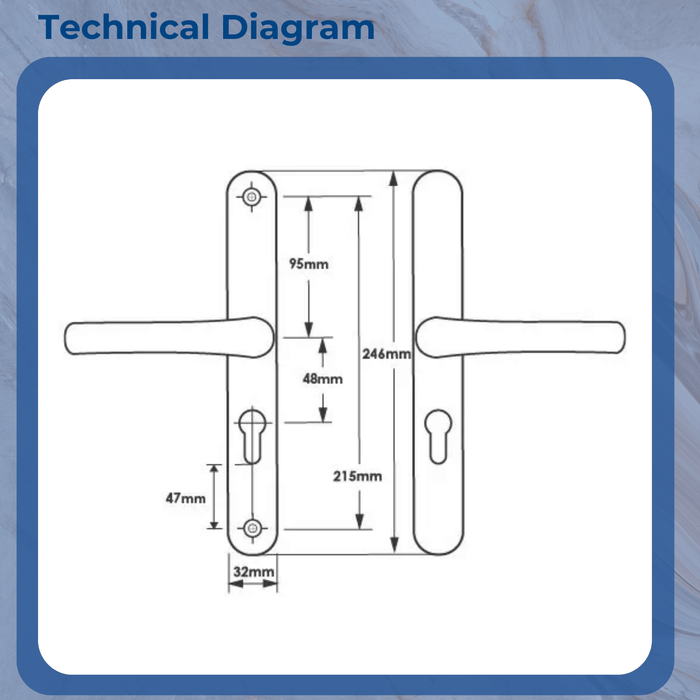 Sprung Lever Lever uPVC Door Handles – 48mm PZ – 215mm Screw Centres – Multipoint Lock Compatible