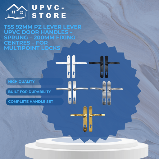 TSS 92mm PZ Lever Lever uPVC Door Handles – Sprung – 200mm Fixing Centres – for Multipoint Locks