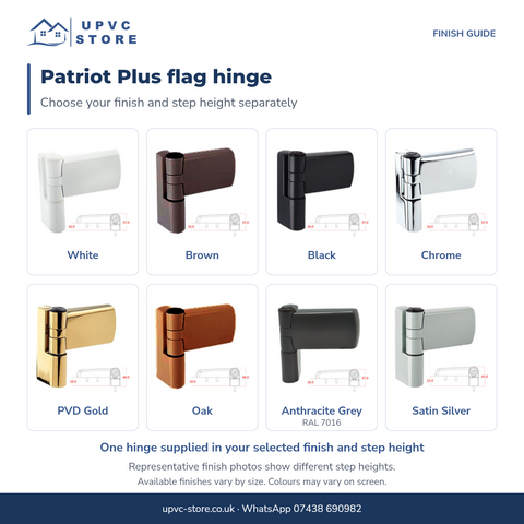 Trojan Patriot Plus flag hinge: eight finish options; choose step height separately