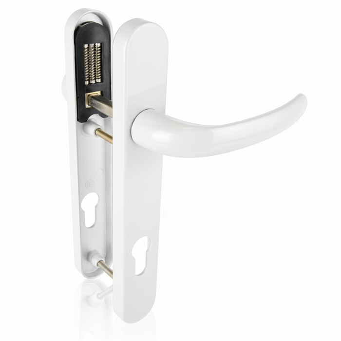 (Opening Sale) RAL 9016 White uPVC & Composite Door Handle – 122mm Screw Centres, 92PZ Sprung Mechanism