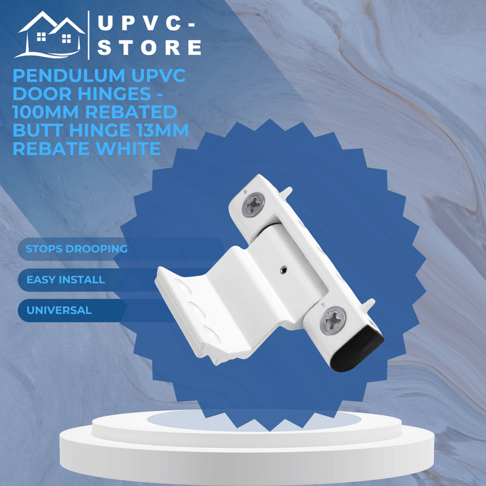 Pendulum Upvc Door Hinges - 100mm Rebated Butt Hinge 13mm Rebate White
