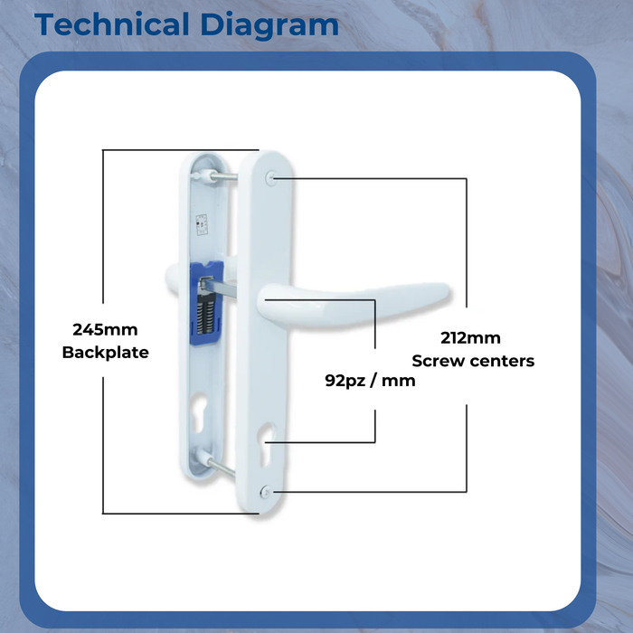 UPVC Double Glazing Trojan Sparta 92PZ Sprung Patio Door Handle Set PVC 212mm Screw Centers