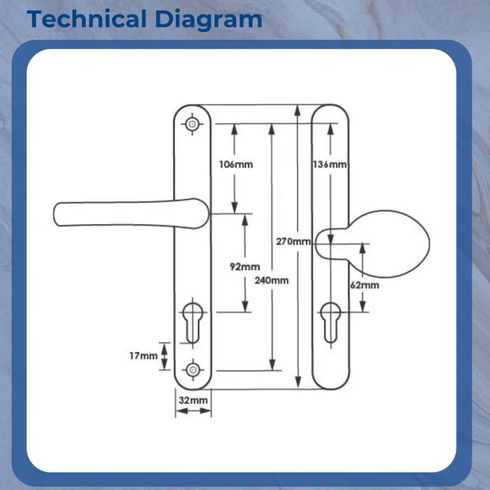 Sprung Lever/Pad Offset uPVC Multipoint Door Handles – 92mm/62mm PZ Centres – 240mm Screw Fixings