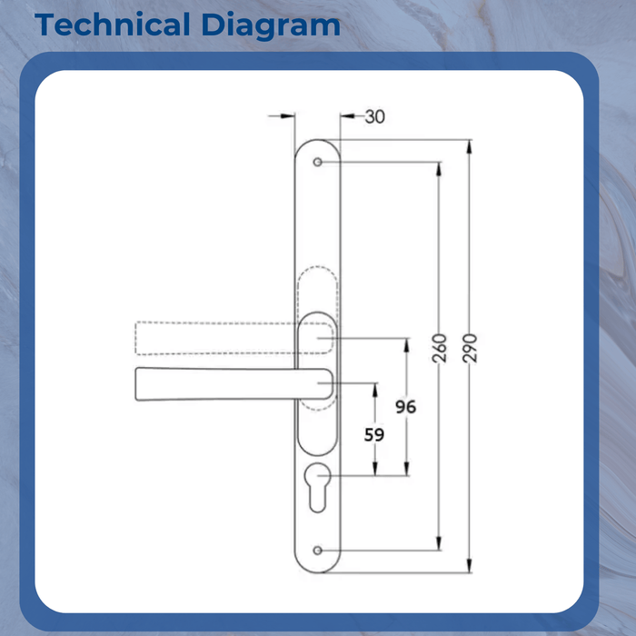 Universal Flexi UPVC Repair Door Handle Set Adjustable 59mm to 96mm Adjustable PZ Centres