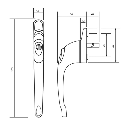 uPVC Universal Window Handle Inline Locking Espag Double Glazing White 40mm