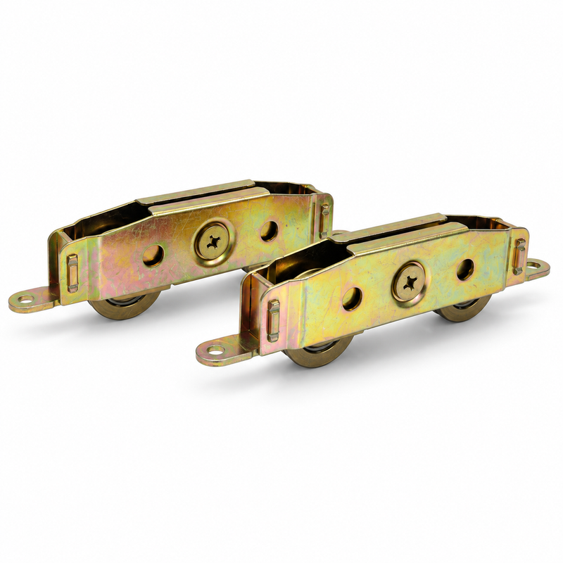 Pair of stainless steel tandem patio door rollers with 32mm wheels