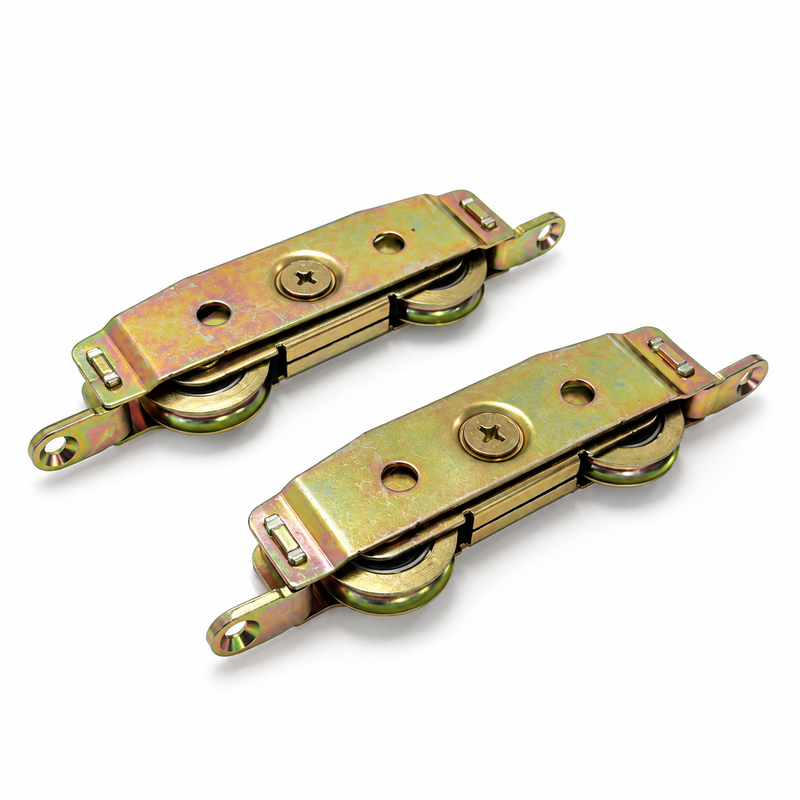 Underside view of the two patio door roller assemblies
