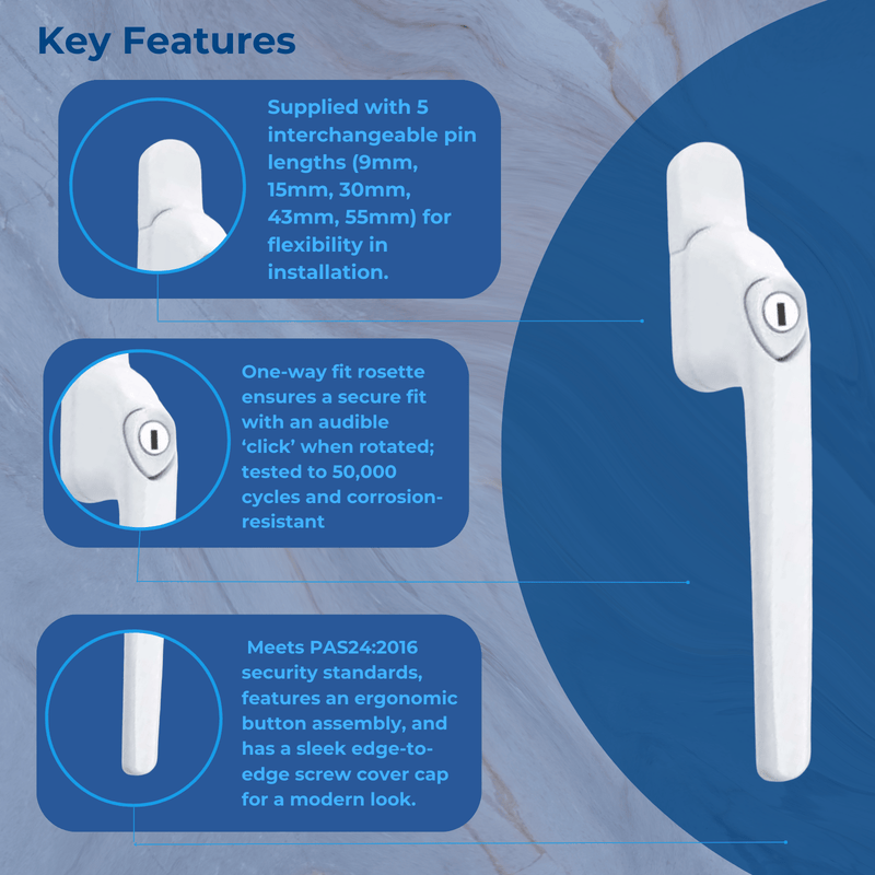UPVC Universal Inline Window Handle Double Glazing Espag Lock Smart Spindle Mila