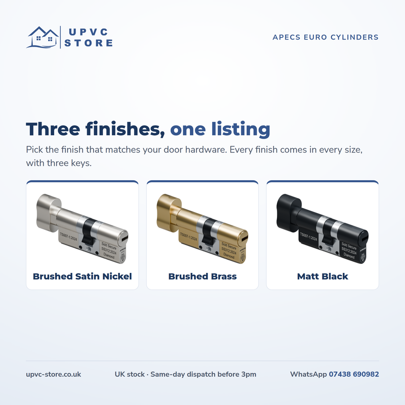 APECS AP v3 3 Star Euro Cylinder Thumbturn Door Lock uPVC Composite Aluminium Timber 3 Keys