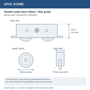 Patio roller size diagram: 30mm case height, 17.5mm width, 32mm wheels