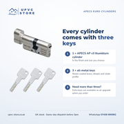 APECS AP v3 3 Star Euro Cylinder Thumbturn Door Lock uPVC Composite Aluminium Timber 3 Keys